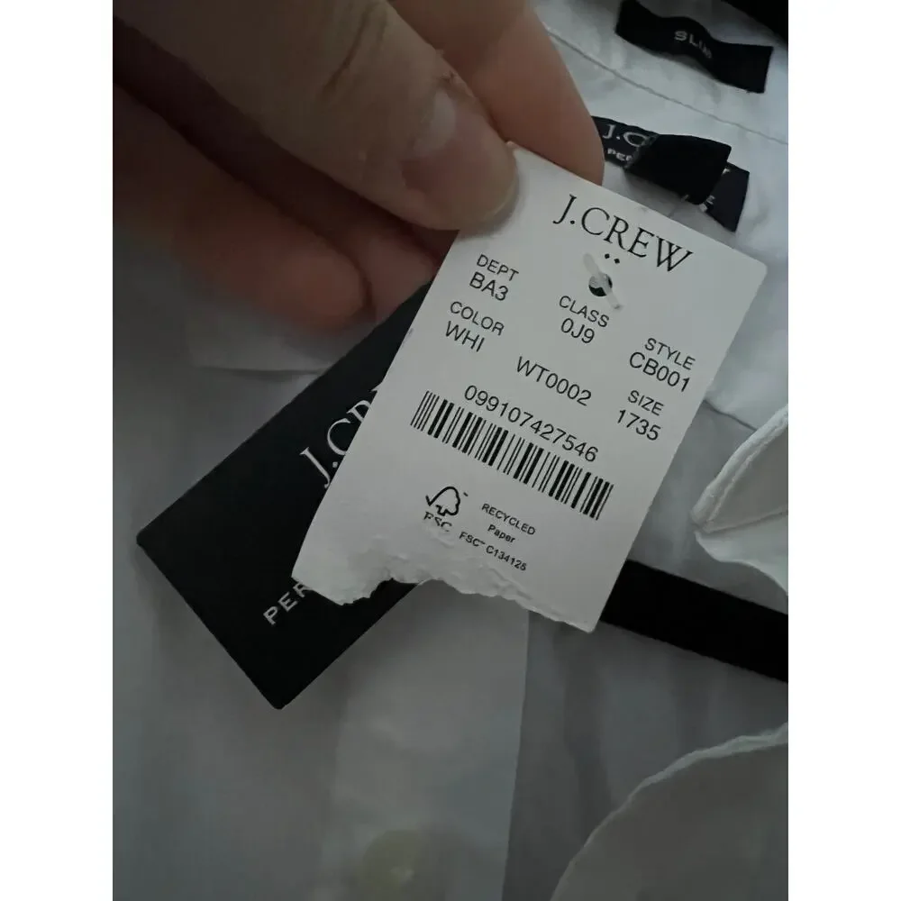 NWT J. Crew Men's Tailored Performance Bowery Dress Shirt Slim Fit White 17/35